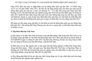 Chỉ thị 04/CT-BCT cung cấp điện vận hành hệ thống điện mùa khô