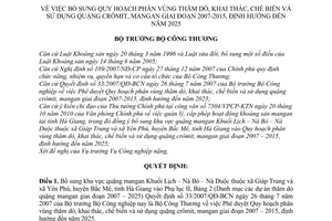 Quyết định 0539/QĐ-BCT bổ sung Quy hoạch phân vùng thăm dò, khai thác,