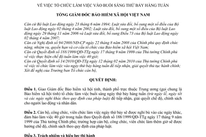 Quyết định 125/QĐ-BHXH tổ chức làm việc vào buổi sáng thứ bảy