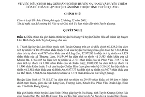 Nghị quyết 07/NQ-CP điều chỉnh địa giới hành chính huyện Na Hang