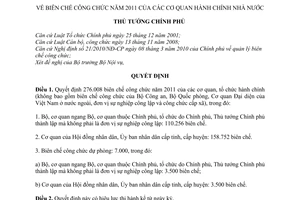 Quyết định 187/QĐ-TTg  biên chế công chức cơ quan hành chính nhà nước