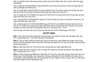 Quyết định số 10/2011/QĐ-UBND tỷ lệ phân chia nguồn thu giữa các cấp ngân sách