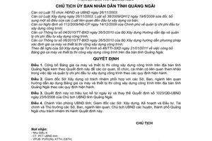 Quyết định 202/QĐ-UBND  công bố Bảng giá ca máy và thiết bị thi công