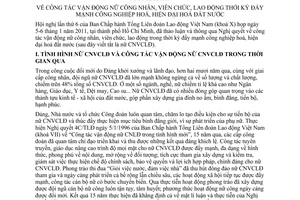 Nghị quyết 6b/NQ-TLĐ năm 2011 công tác vận động nữ công nhân, viên chức