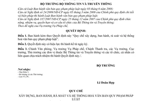 Quyết định 138/QĐ-BTTTT Quy chế xây dựng ban hành rà soát hệ thống hoá văn bản