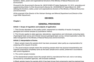 Circular No.06/2011/TT-BTNMT quality control of results of analysing the mineral and geological samples