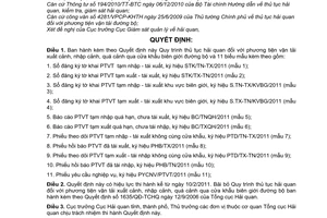 Quyết định 202/QĐ-TCHQ Quy trình thủ tục hải quan phương tiện vận tải