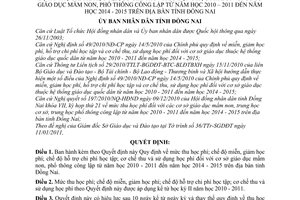 Quyết định 12/2011/QĐ-UBND mức thu học phí chế độ miễn, giảm học phí