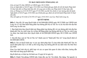 Quyết định 02/2011/QĐ-UBND sửa đổi bảng phân loại đường phố