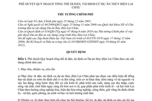 Quyết định 193/QĐ-TTg phê duyệt Quy hoạch tổng thể di dân, tái định cư