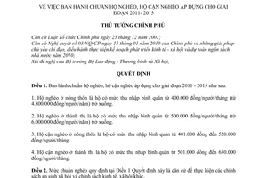 Quyết định 09/2011/QĐ-TTg chuẩn hộ nghèo, cận nghèo