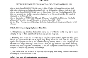 Thông tư 04/2011/TT-BLĐTBXH tiêu chuẩn chăm sóc tại các cơ sở bảo trợ