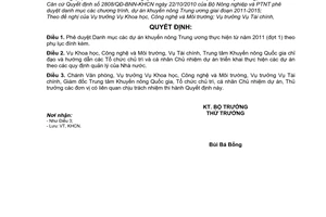 Quyết định 311/QĐ-BNN-KHCN phê duyệt Danh mục dự án khuyến nông