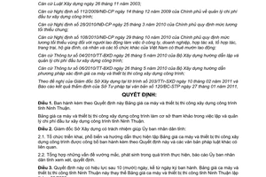 Quyết định 07/2011/QĐ-UBND công bố bảng giá ca máy và thiết bị thi công xây dựng