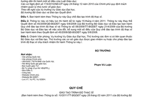 Thông tư 10/2011/TT-BGDĐT Quy chế đào tạo trình độ thạc sĩ