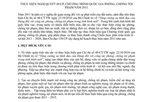 Kế hoạch 28/KH-BCĐ138/CP thực hiện Nghị quyết 09/CP, Chương trình quốc gia phòng