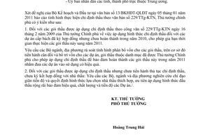 Công văn 164/TTg-KTN tình hình thực hiện chỉ định thầu theo văn bản 229/TTg-KTN