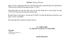 Công văn 1105/NHNN-QLNH điều chỉnh tỷ giá bình quân Liên Ngân hàng