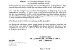 Công văn 1313/NHNN-CSTT báo cáo chỉ tiêu kế hoạch năm 2011