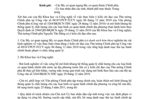 Công văn 968/VPCP-KSTT thông báo ý kiến chỉ đạo Thủ tướng Chính phủ