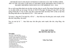 Công văn 260/ĐC-TTg đính chính Chỉ thị 192/CT-TTg tổ chức cuộc bầu cử đại biểu