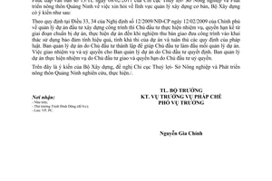 Công văn 01/BXD-PC tổ chức quản lý dự án đầu tư xây dựng công trình