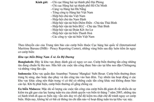 Công văn 350/CHHVN-ATANHH khuyến cáo biện pháp phòng tránh cướp biển