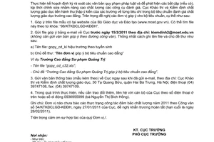 Công văn 98/KTKĐCLGD-KĐĐH tiêu chuẩn đánh giá chất lượng giáo dục