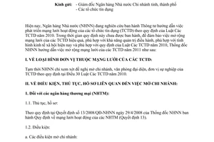 Công văn 1511/NHNN-TTGSNH phát triển mạng lưới tổ chức tín dụng năm 2011