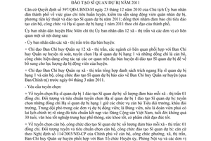 Chỉ thị 02/2011/CT-UBND tuyển chọn Hạ sĩ quan dự bị hạng 1 và cán bộ