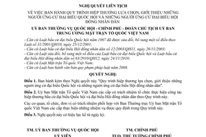 Nghị quyết liên tịch 01/2011/NQLT-UBTVQH-CP-ĐCTUBTWMTTQVN Quy trình hiệp thương