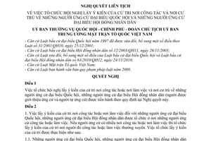 Nghị quyết liên tịch 02/2011/NQLT-UBTVQH-CP-ĐCTUBTWMTTQVN tổ chức hội nghị lấy ý