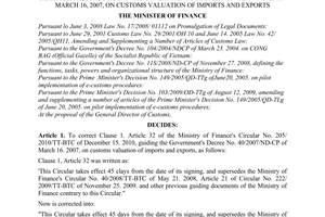 Decision No. 251/QD-BTC  correcting the ministry of finance's circular