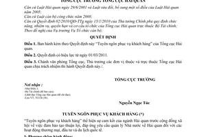 Quyết định 225/QĐ-TCHQ Tuyên ngôn phục vụ khách hàng