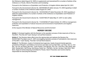 Decision 198/QD-TTg 2011 operation process of inter-reservoirs of Son La Hoa Binh Thac Ba Tuyen Quang