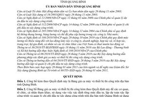 Quyết định 276/QĐ-UBND  công bố bảng giá ca máy và thiết bị thi công