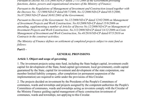 Circular No.19/2011/TT-BTC on defining on settlement of completed projects