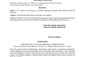 Decision No. 208/QD-TTg  approving the strategy on cultural diplomacy
