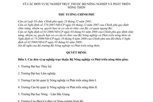 Quyết định 214/QĐ-TTg  đơn vị sự nghiệp Bộ Nông nghiệp và Phát triển nông thôn