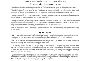 Quyết định 12/QĐ-UBND 2011 kế hoạch phát triển kinh tế xã hội tỉnh Bạc Liêu