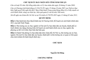 Quyết định 384/QĐ-UBND Kế hoạch cải cách hành chính 2011 Ninh Thuận