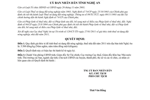 Quyết định 10/2011/QĐ-UBND giá thóc tính thuế sử dụng đất nông nghiệp thuế nhà đất 2011 Nghệ An