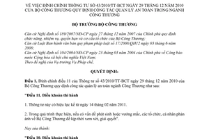 Quyết định 0707/QĐ-BCT năm 2011 đính chính Thông tư 43/2010/TT-BCT