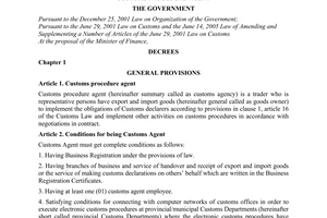 Decree No. 14/2011/ND-CP stipulating on conditions for registration and operatio