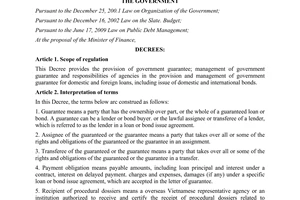 Decree No. 15/2011/ND-CP on provision and management of Government guarantee