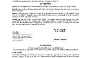 Quyết định 458/QĐ-BYT  hướng dẫn chẩn đoán, điều trị sốt xuất huyết  Dengue