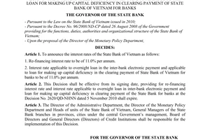Decision No. 271/QD-NHNN on refinancing interest rate, interest rate applicable