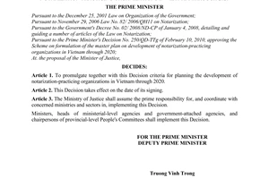 Decision No. 240/QD-TTg promulgating criteria for planning the development