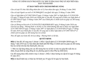 Quyết định 07/2011/QĐ-UBND sửa đổi Quyết định 21/2010/QĐ-UBND chính sách trợ