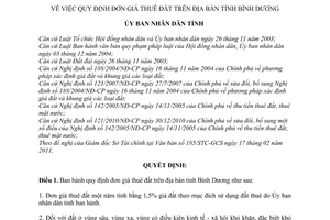 Quyết định 04/2011/QĐ-UBND đơn giá thuê đất trên địa bàn tỉnh Bình Dương